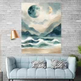 Abstract Watercolor Coastal Waves Poster Print ポスター