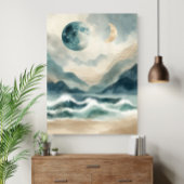 Abstract Watercolor Coastal Waves Poster Print ポスター