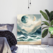 Abstract Watercolor Coastal Waves Poster Print ポスター