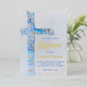 abstract watercolor cross Baptism 箔招待状 (立ち正面)