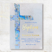 abstract watercolor cross Baptism 箔招待状