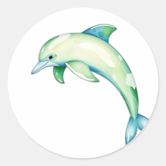 Abstract Watercolor Dolphin with Sea Stars ラウンドシール (正面)