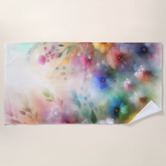 Abstract Watercolor Florals Beach Towel ビーチタオル (正面)