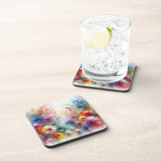 Abstract Watercolor Florals Coaster コースター (右側)