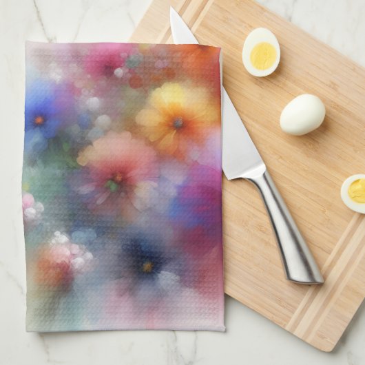 Abstract Watercolor Florals Kitchen Towel キッチンタオル (四つ折り)