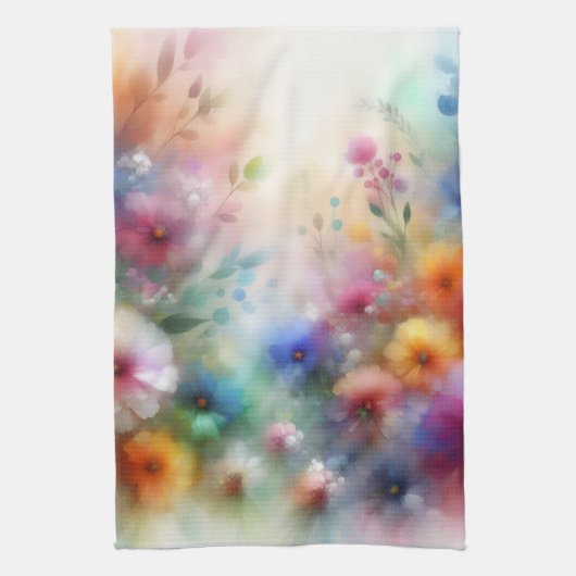 Abstract Watercolor Florals Kitchen Towel キッチンタオル (縦)