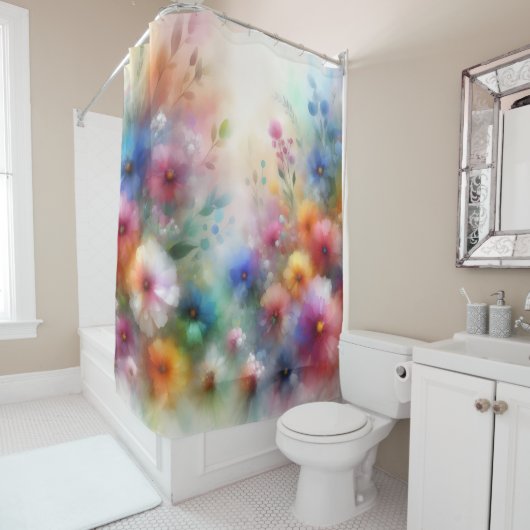 Abstract Watercolor Florals Shower Curtain シャワーカーテン (インサイチュ)