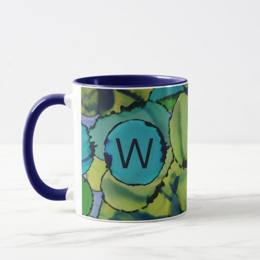 Abstract Watercolor Green Teal Blue Monogram Mug マグカップ (左)