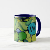Abstract Watercolor Green Teal Blue Monogram Mug マグカップ (正面右)