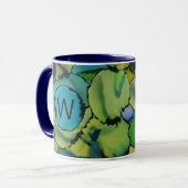 Abstract Watercolor Green Teal Blue Monogram Mug マグカップ (正面左)
