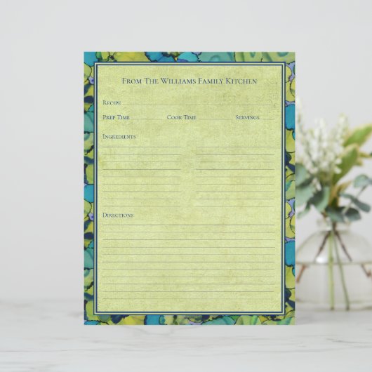 Abstract Watercolor Green Teal Recipe Paper Sheet (スタンド正面)