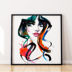 Abstract Watercolor ink colorful woman makeup Post ポスター