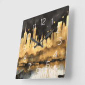 Abstract Watercolor Painting Gold Cityscape スクエア壁時計 (傾斜)