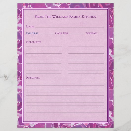 Abstract Watercolor Purple Pink Recipe Paper Sheet (裏面)