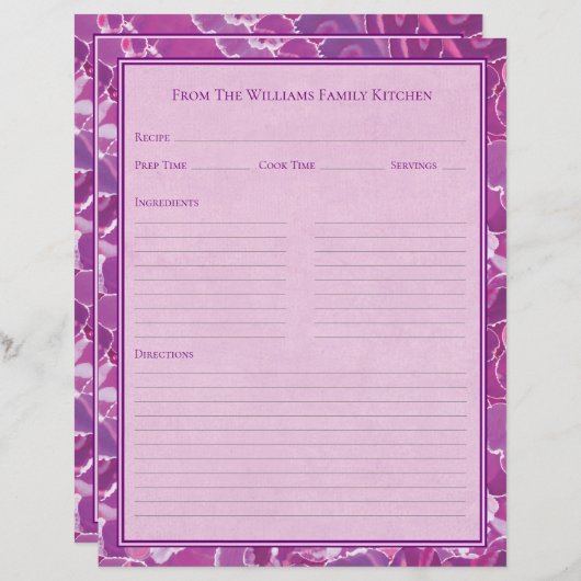 Abstract Watercolor Purple Pink Recipe Paper Sheet (正面/裏面)