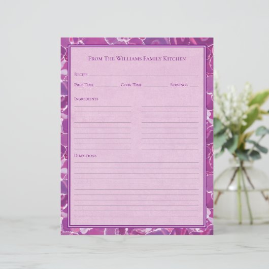 Abstract Watercolor Purple Pink Recipe Paper Sheet (スタンド正面)