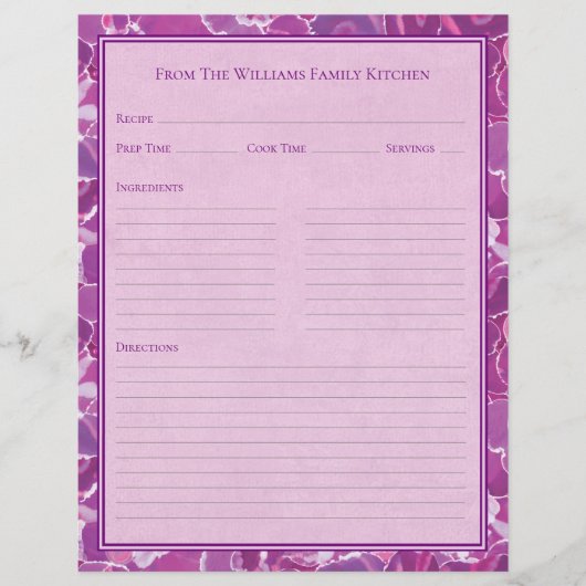 Abstract Watercolor Purple Pink Recipe Paper Sheet (正面)