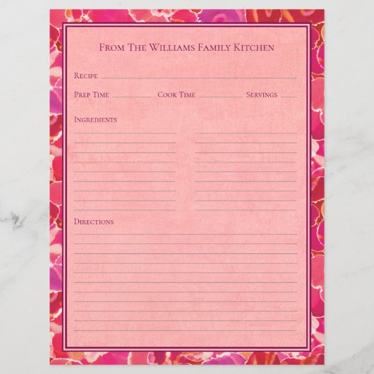 Abstract Watercolor Red Pink Recipe Paper Sheet (裏面)
