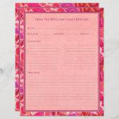 Abstract Watercolor Red Pink Recipe Paper Sheet (正面/裏面)