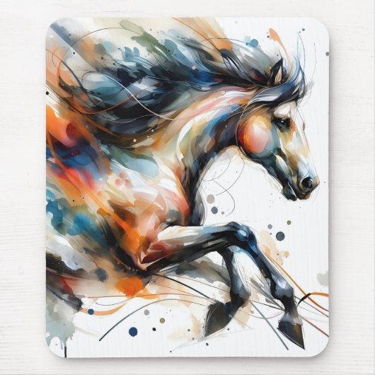 Abstract Watercolor Running Horse マウスパッド (正面)