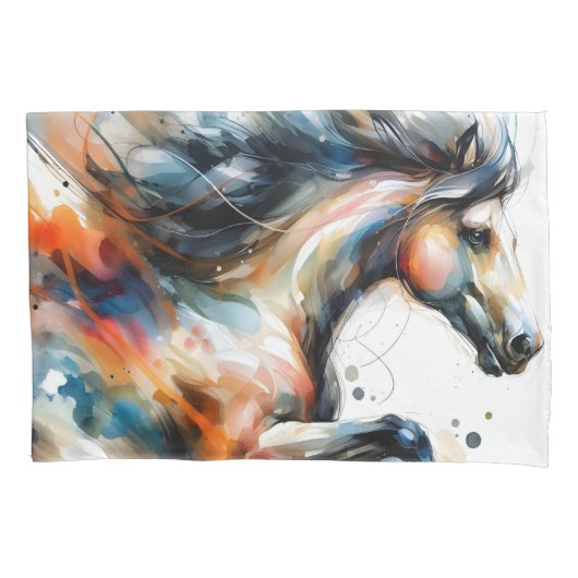 Abstract Watercolor Running Horse 枕カバー (正面)