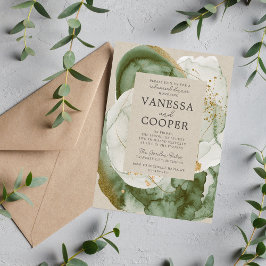 Abstract Watercolor Sage Green Rehearsal Dinner 招待状