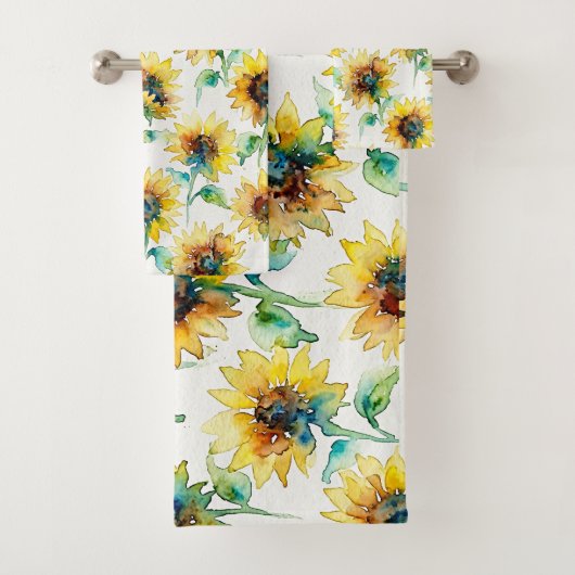 Abstract Watercolor Sunflowers Seamless Pattern  バスタオルセット (インサイチュ)