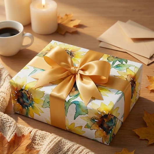 Abstract Watercolor Sunflowers Seamless Pattern  ラッピングペーパー