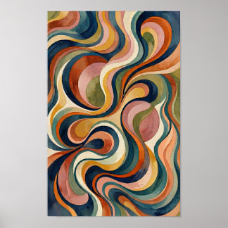 Abstract Watercolor Waves Poster Fluid Organic ポスター