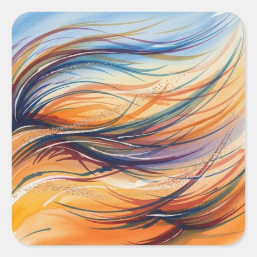 Abstract Watercolor Waves & Wind スクエアシール (正面)