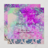 ABSTRACT WAVES 青、紫、ピンクのウェディングパーティー 招待状 (正面/裏面)