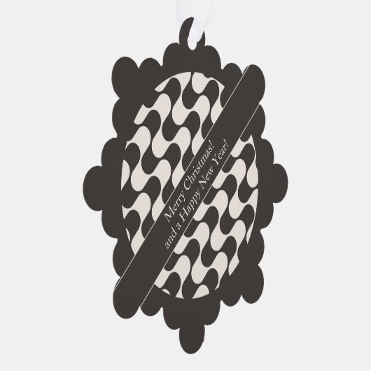 Abstract Waves Black and White with Text オーナメントカード (右)