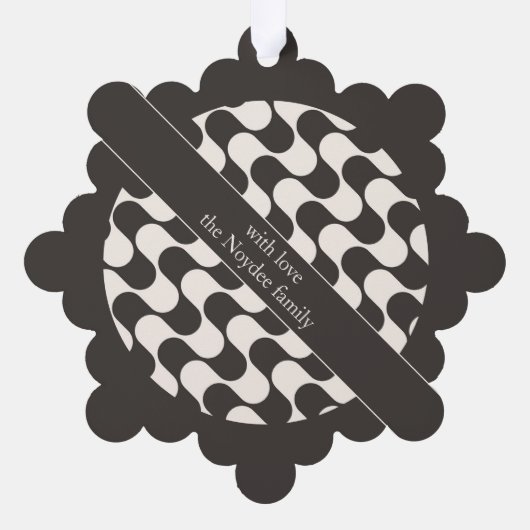 Abstract Waves Black and White with Text オーナメントカード (裏面)