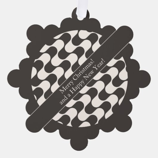 Abstract Waves Black and White with Text オーナメントカード (正面)