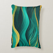 Abstract Waves In A Bend Of Teal & Yellow アクセントクッション (裏面(縦))