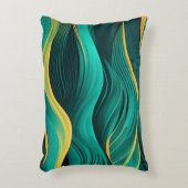Abstract Waves In A Bend Of Teal & Yellow アクセントクッション (正面(垂直))