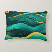 Abstract Waves In A Bend Of Teal & Yellow アクセントクッション (裏面)