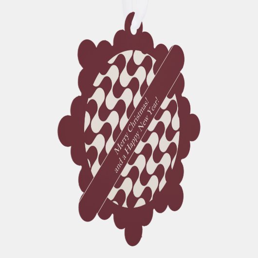 Abstract Waves Red and White with Text オーナメントカード (右)