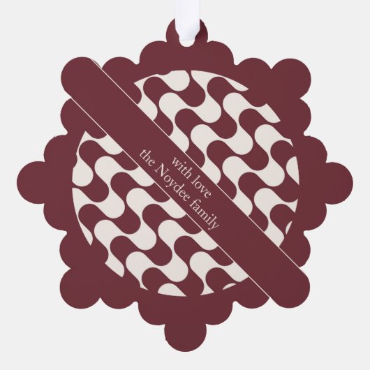 Abstract Waves Red and White with Text オーナメントカード (裏面)