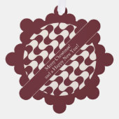 Abstract Waves Red and White with Text オーナメントカード (正面)