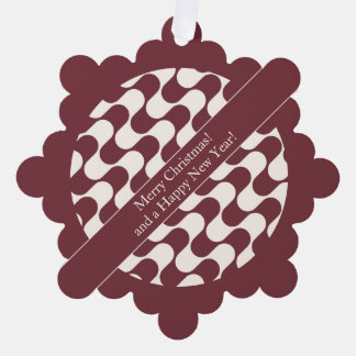 Abstract Waves Red and White with Text オーナメントカード