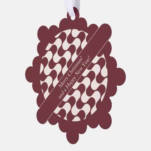 Abstract Waves Red and White with Text オーナメントカード (左)