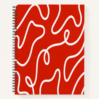 Abstract Wavy Line Art Bold Red Minimalist Pattern ノートブック