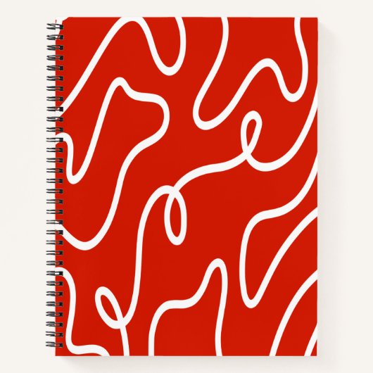 Abstract Wavy Line Art Bold Red Minimalist Pattern ノートブック (正面)