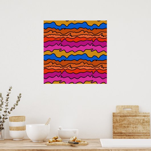 Abstract Wavy Lines Wall Art ポスター (キッチン)