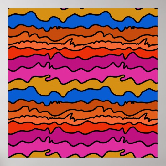 Abstract Wavy Lines Wall Art ポスター (正面)