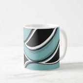 Abstract Wavy Teal and Black Flow Design コーヒーマグカップ (正面右)