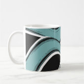 Abstract Wavy Teal and Black Flow Design コーヒーマグカップ (左)