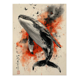 Abstract Whale Art - Watercolor Style Ocean Print ポスター