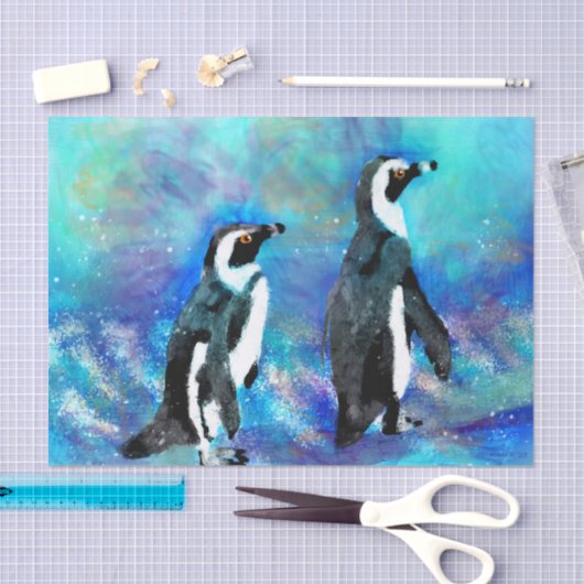 Abstract Whimsical Penguin Couple Decoupage 薄葉紙 (クラフト)